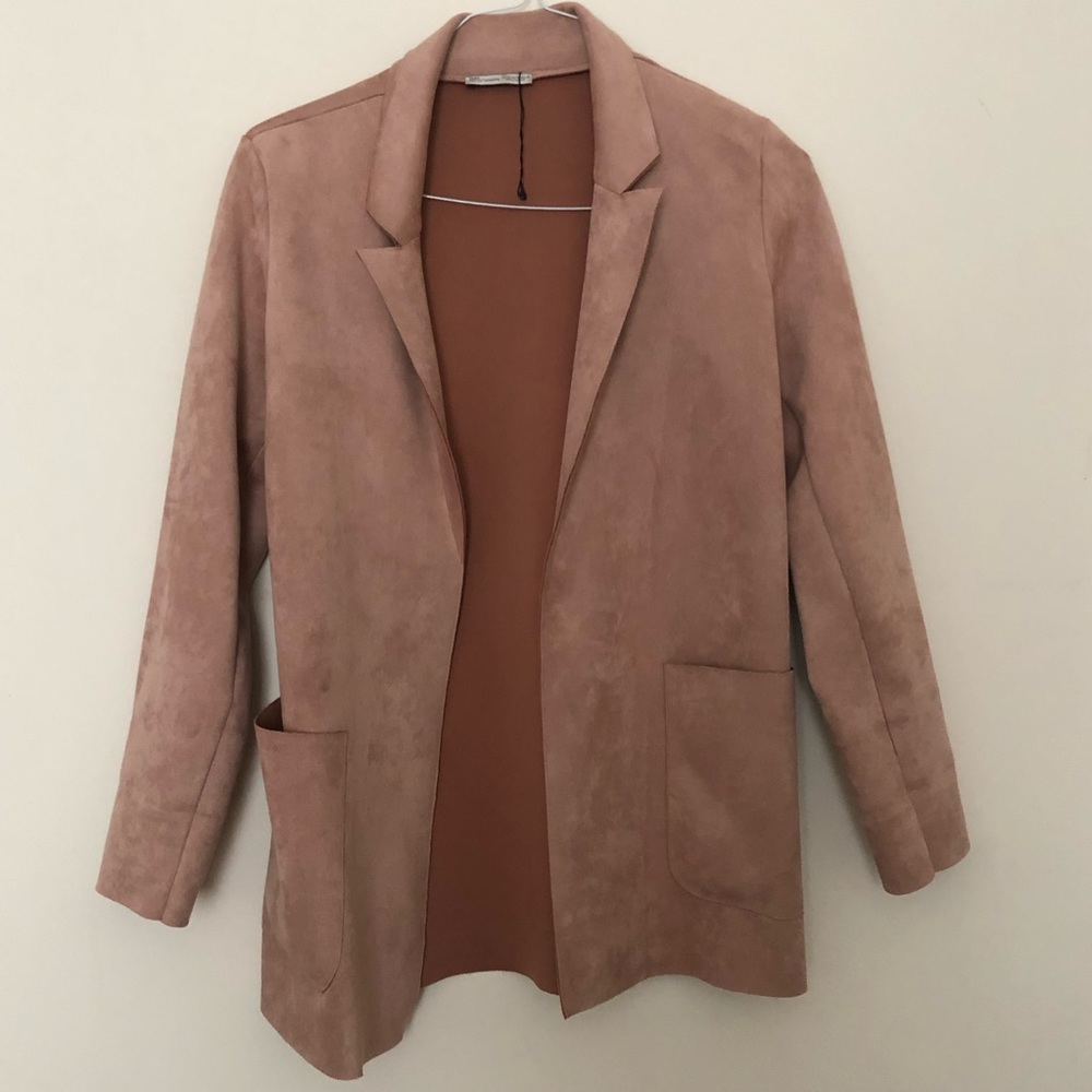 Zara Soft Pink Faux Suede Long Blazer